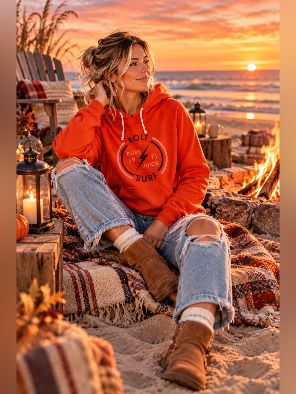 Lightning Bolt Surf Pure Juice 1971 Hoodie Women’s Small Orange Retro